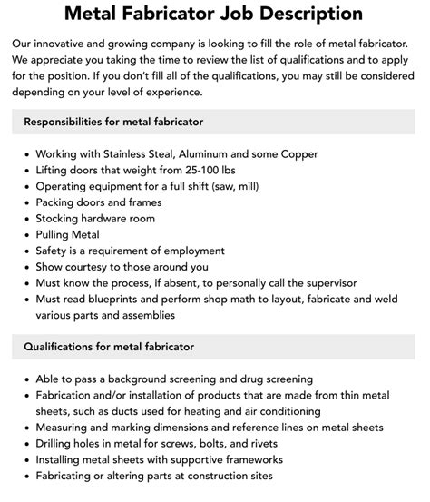 aluminum fabricator job description|aluminum fabricator responsibilities.